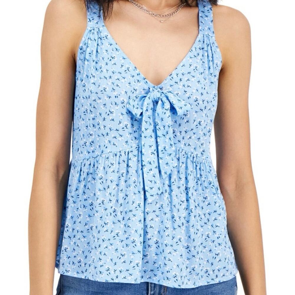 Kingston Grey Babydoll Tank S Light Blue Cami Top Bow Front Ditzy Floral